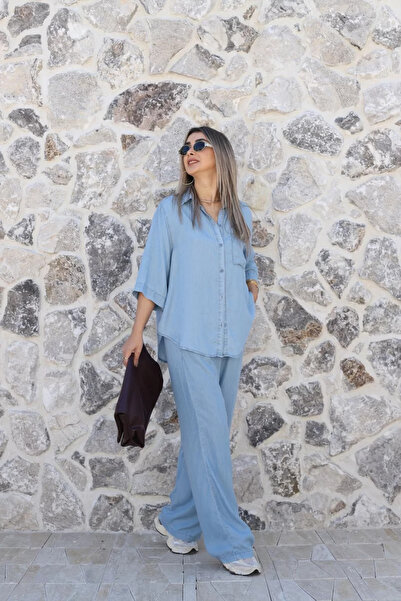 bytugcekaya Light Blue Short Sleeve Shirt Denim Set
