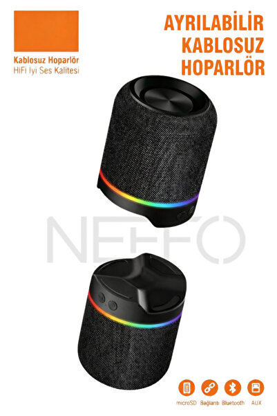 NEFFO Ayrılabilir Bluetooth 5.3 Hoparlör – Çift 52mm Sürücü, Yüksek Ses, Ster...