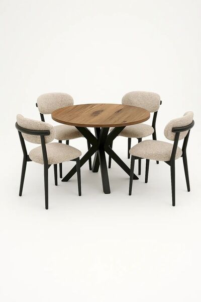 Imperial Star Yuvarlak Yemek Masası Takımı 4 Kişilik – Mermer Desenli Masa + ...