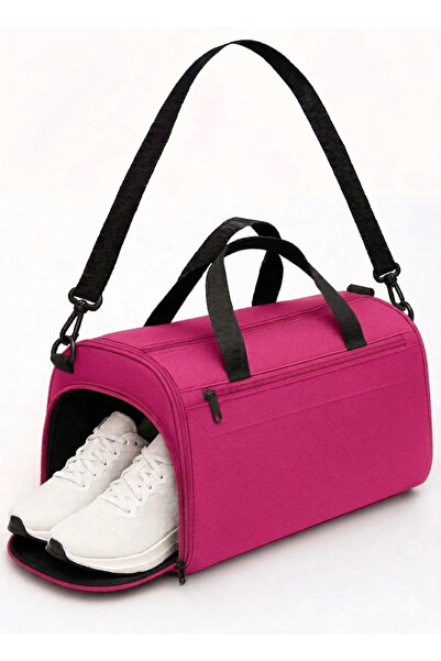 içten Fuchsia Pink Large Suitcase with Front Pocket and Shoe Compartment Trav...