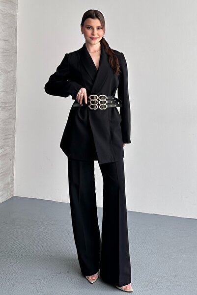 moda armanc Women's Double Blazer Jacket and Palazzo Pants - 3 Belted Blazer ...