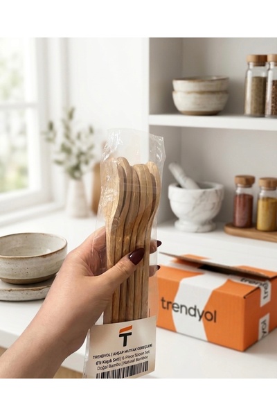 SELÇUK Züccaciye 6 Piece Natural Wooden Tablespoon Set (Medium Size)