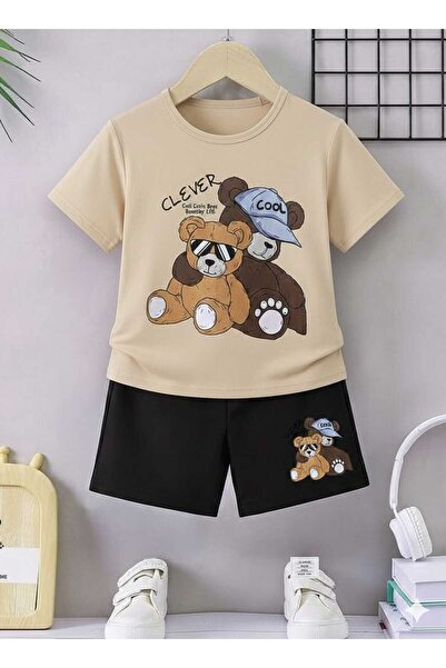 Nice Clothes Summer Children's T-Shirt Shorts Unisex (Cool Hat-Wearing Bear P...