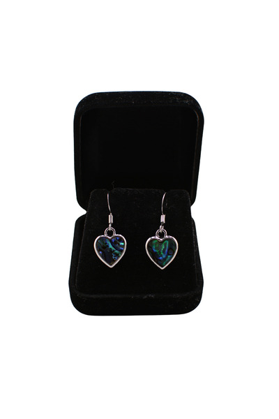 OEM Heart earrings with green-blue iridescent effect – elegant minimalist design