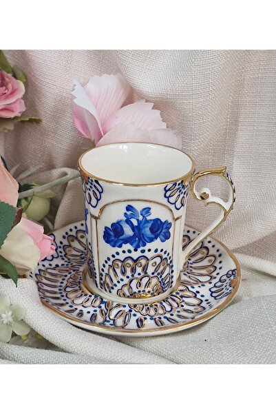 BY.RAYKA PORSELEN El Dekor Kle Porcelain Hand-Painted Double Cup Set