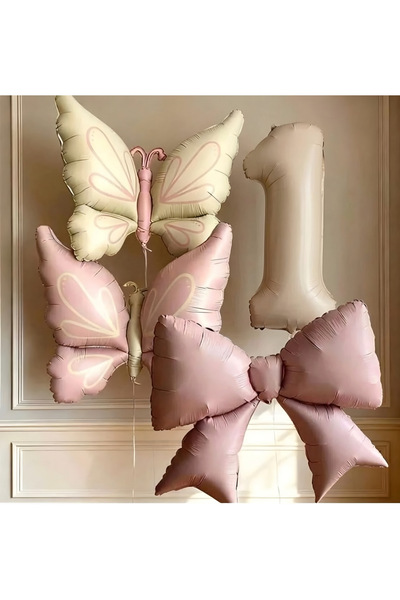Öztürkpartievi 1 Year Old Girl Birthday Balloon Set Butterfly Themed Powder P...