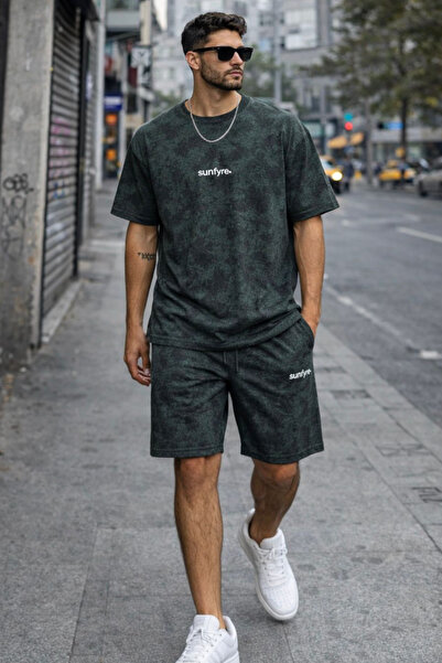 sunfyre Men's Washed Basic Oversize Crew Neck Short Sleeve Shorts-T-Shirt Set...