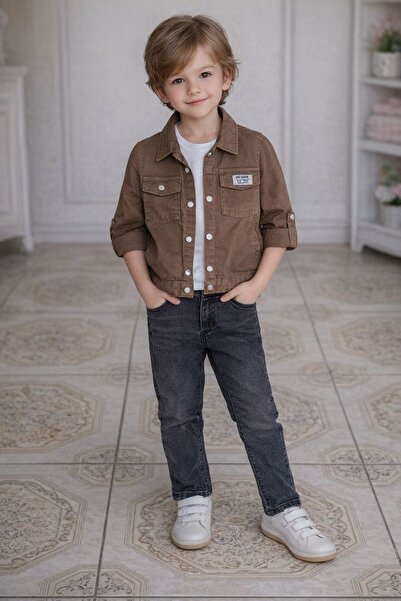 Malkan Αγορίστικο σετ τζιν 3 τεμαχίων με διπλές τσέπες και κουμπιά (τζιν μπου...