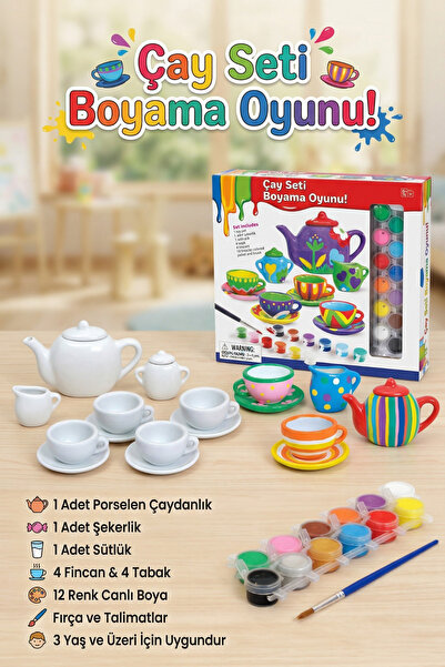 craftivio Boyanabilir Porselen Çay Seti 13 Parça - Kendin Yap (DIY) Çocuk Etk...