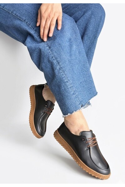 Lisinya Guot Black Leather Lace-Up Ballerina Shoes - Tygoo