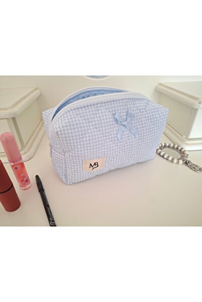 MB Μπλε τσάντα μακιγιάζ με σχέδιο ποτικάρε και λεπτομέρεια φιόγκου - τσάντα τ...