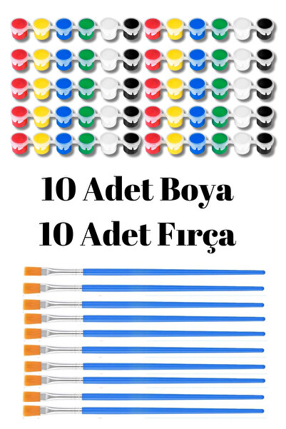 NEON PLUS Ahşap Boyası 10 Adet ve 10 Adet Fırça (6 Renk)