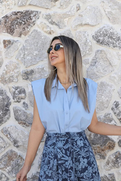bytugcekaya Blue Zero Sleeve Padded Casual Shirt