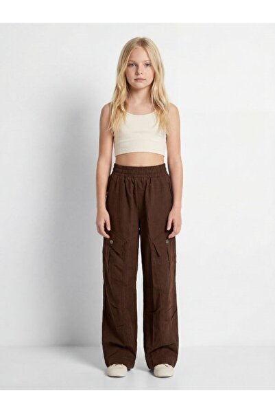 Zekids Παντελόνι για κορίτσια με τσέπες cargo, άνετη εφαρμογή, λεπτή και απαλ...