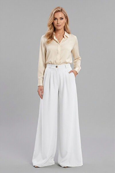 LEY COLLECTİON Γυναικείο παντελόνι με φαρδιά μπατζάκια, διπλό πλισέ και ελαστ...