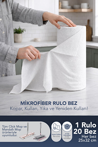 Lavine (20'li Rulo) %100 Mikrofiber Temizlik Bezi 25x32 Büyük Ebat 4XL Kopar ...