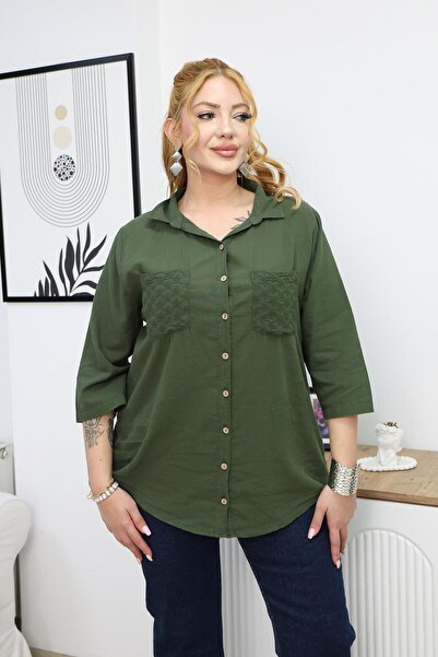 Siyezen Κεντημένο λινό πουκάμισο μεγάλου μεγέθους