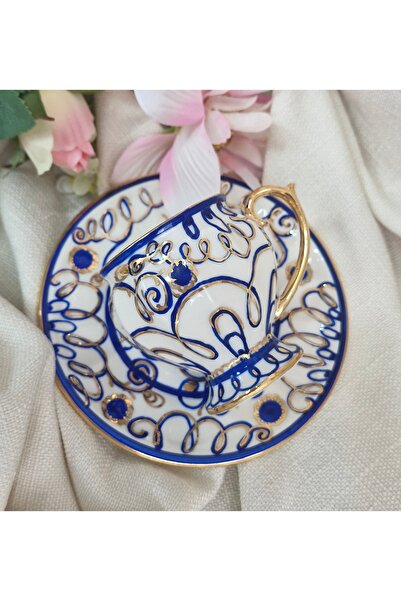 BY.RAYKA PORSELEN El Dekor Pekla Porcelain Hand-Painted 2-Piece Cup Set