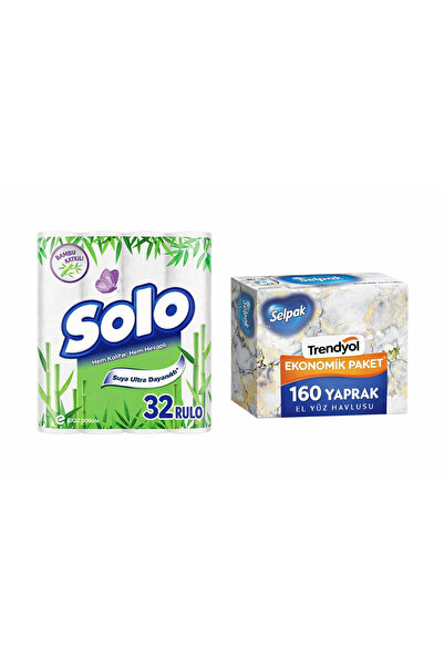 cevheri store Solo 32 Roll Paper Towels + 160 Sheets Hand and Face Towels Eco...