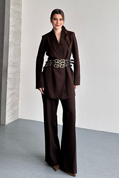 moda armanc Γυναικείο διπλό μπλέιζερ σακάκι και παντελόνι Palazzo - Σακάκι με...