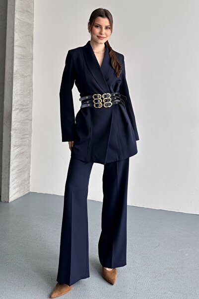 moda armanc Women's Double Blazer Jacket and Palazzo Pants - 3 Belted Blazer ...