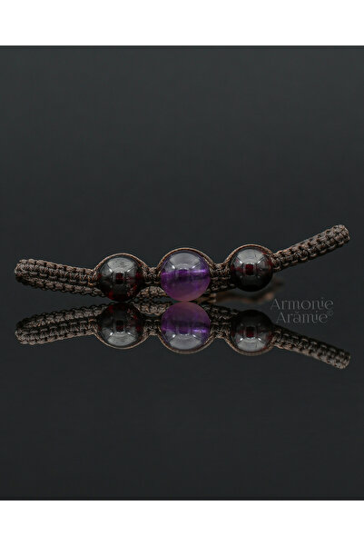 Armonie Arămie Brățară micromacrame cu ametist și granat, pentru Săgetător ◯ ...
