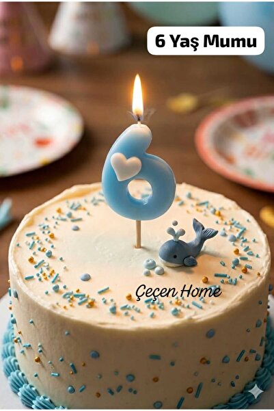ÇEÇEN HOME (1 Adet) 6 Yaş Mumu, Kürdanlı Pasta Mumu, Mavi 6 Mumu , Doğum Günü...