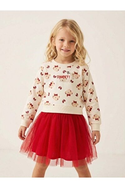 Zekids Κοριτσίστικο φόρεμα φούτερ με σχέδιο αρκουδάκι