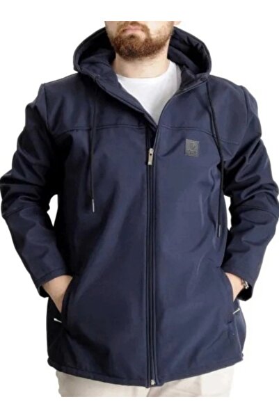 cusseli Large Size Men's Hooded Coat Waterproof Softshell 21235 Navy Blue