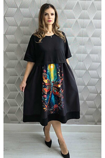 styleFlex Women's midi dress with floral print made of satin, 95% cotton