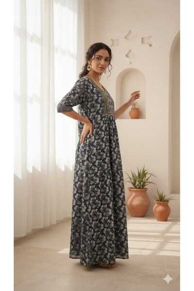 Maison Emarat All Over Floral Printed Jalabiya with embroidery on the yoke