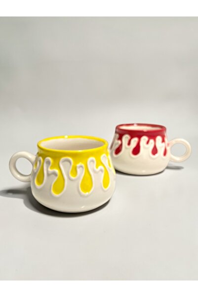 Artistic Quality Decorative Yellow and Red Drop, Embossed Detailed Tea-Coffee...