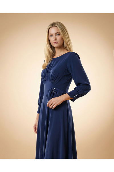 Vessmary Rochie de zi sau de ocazie VSM1049E din voal triplu bleumarin