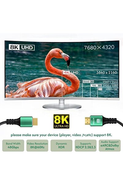Generic كابل HDMI من ETZIN بدقة 8K وطول 15 متر، سرعة فائقة تصل إلى 48 جيجابت في الثانية