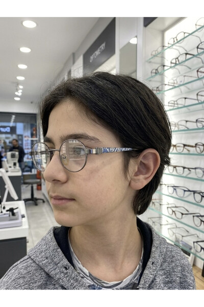 MERISU Mavi Gri Desenli Genç/Çocuk Unisex Gözlük – Optik Cam Değişimine Uygun...