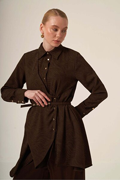 FTZ WOMEN Women's Jacquard Belt Detailed Double Suit Set Brown 31328
