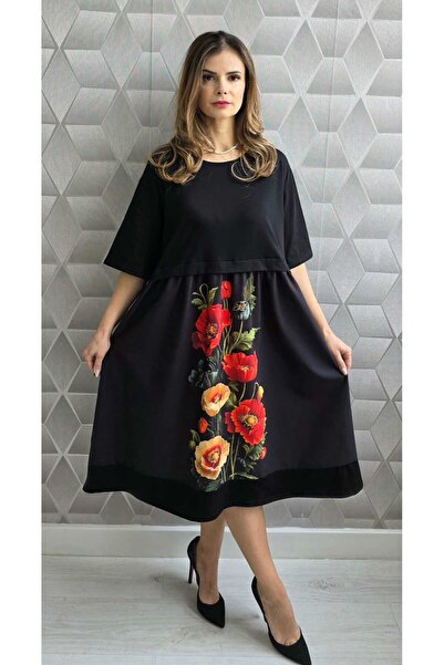 styleFlex Women's midi dress with floral print made of satin, 95% cotton