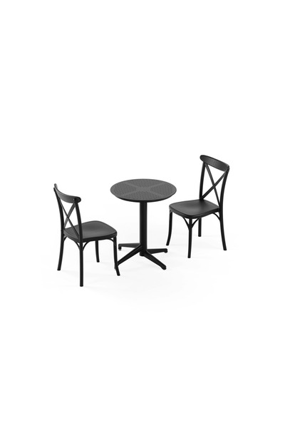 Tilia 2 Kişilik Polipropilen Masa Takımı Siyah (Moon Katlanır Masa Ø60 cm + C...