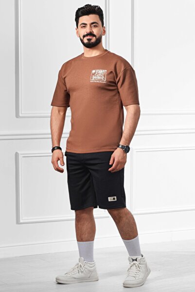 BSY Men's Oversized T-Shirt with Letter and Graphic Print on Chest and Back