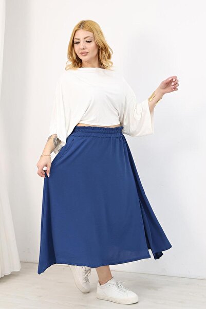 Siyezen Υφασμάτινη φούστα με τσέπες και σκισίματα σε μεγάλο μέγεθος από ύφασμ...