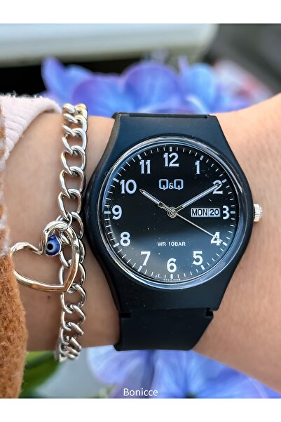 Q&Q Black Color Silicone Strap, 10 Bar Water Resistant (Suitable for Pool, Se...