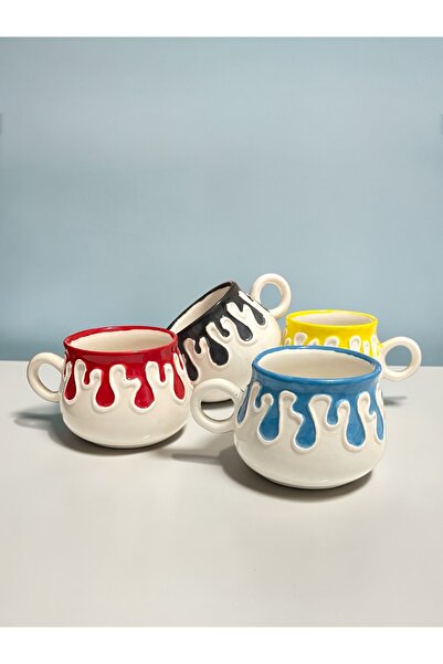 Artistic Quality Decorative Yellow, Red, Black and Blue Drip Tea-Coffee Cup 4...