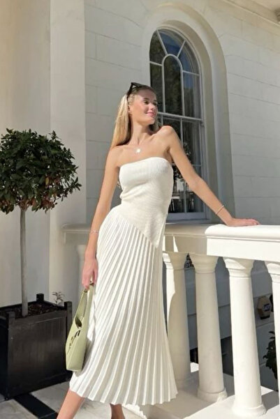 thesunfyre Γυναικεία φούστα μάξι με ελαστική μέση και ίσιες πιέτες