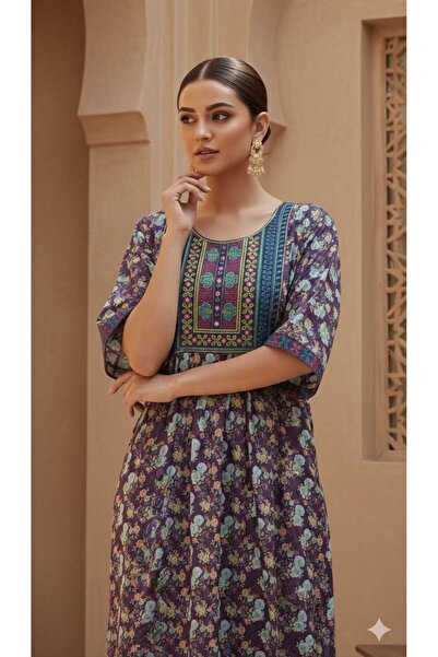 Maison Emarat All Over Floral Printed Jalabiya with embroidery on the yoke