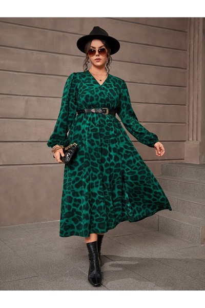 Iuliashop Rochie midi Luana cu imprimeu animal - Mărimi mari - 44