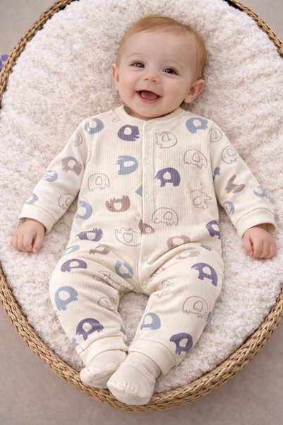 TubiBaby 3 Piece Cotton Baby Boy Romper Set with Animal Pattern