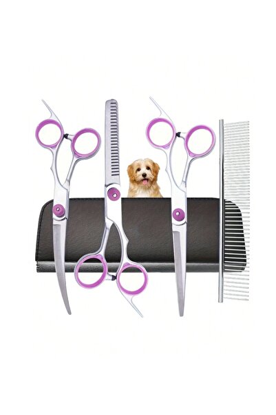 The Casius. Set foarfece grooming animale 6 in 1, otel inoxidabil, dreptaci