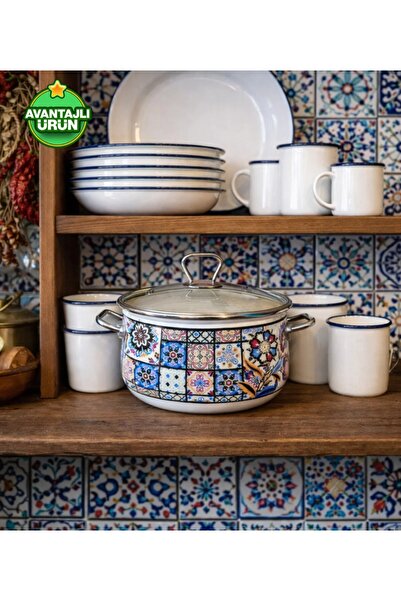 EBRULİEMAYE 5 Liter Vintage Enamel China Decor Milk Yogurt Food Pots