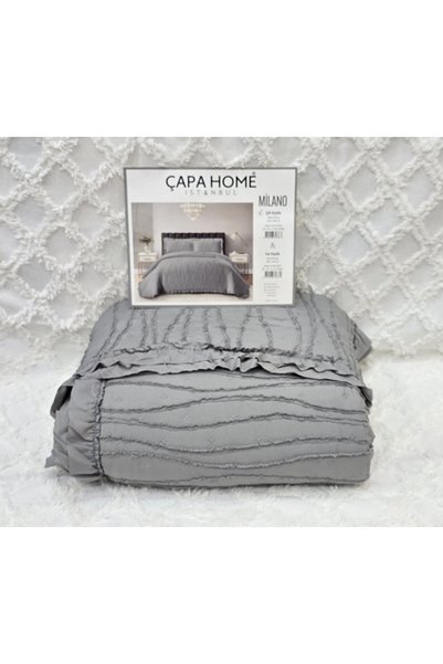 Çapa Home Milano Stone Wash Bearded Ultrasonic Ruffled Single Bedspread Color Gray