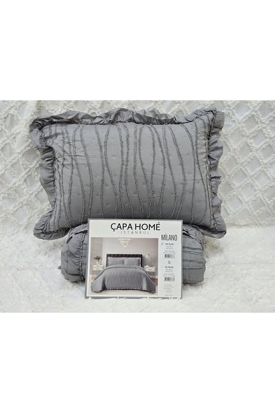 Çapa Home Milano Stone Wash Bearded Ultrasonic Ruffled Single Bedspread Color Gray